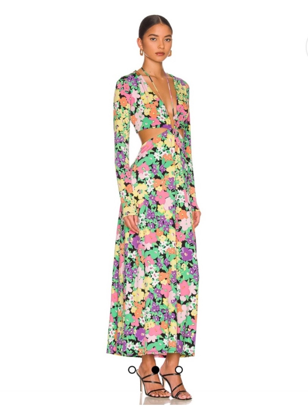 AFRM Monique Floral Cutout Waist Dress in Neon Garden
